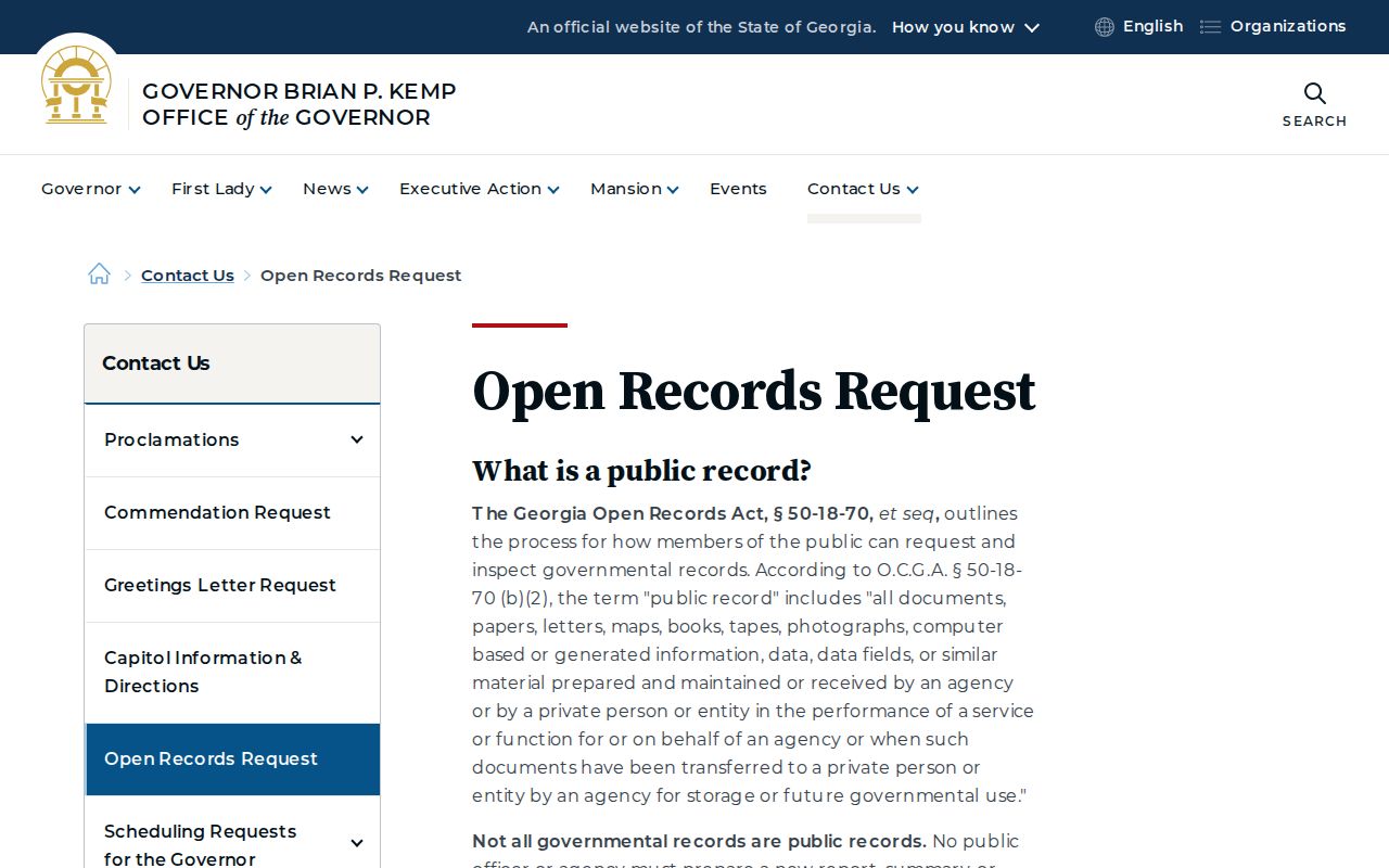 Georgia Open Records Act overview for a Taylor County release request