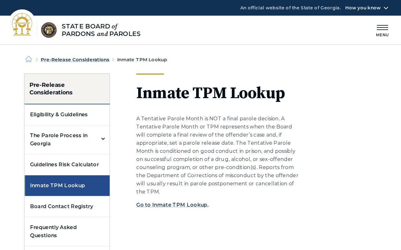Taylor County projected release date TPM lookup explanation