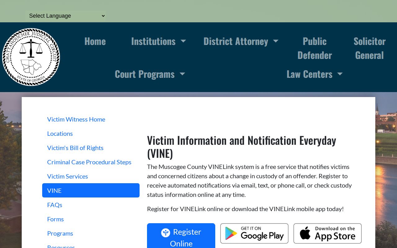 Chattahoochee Circuit VINE release notification instructions for Taylor County